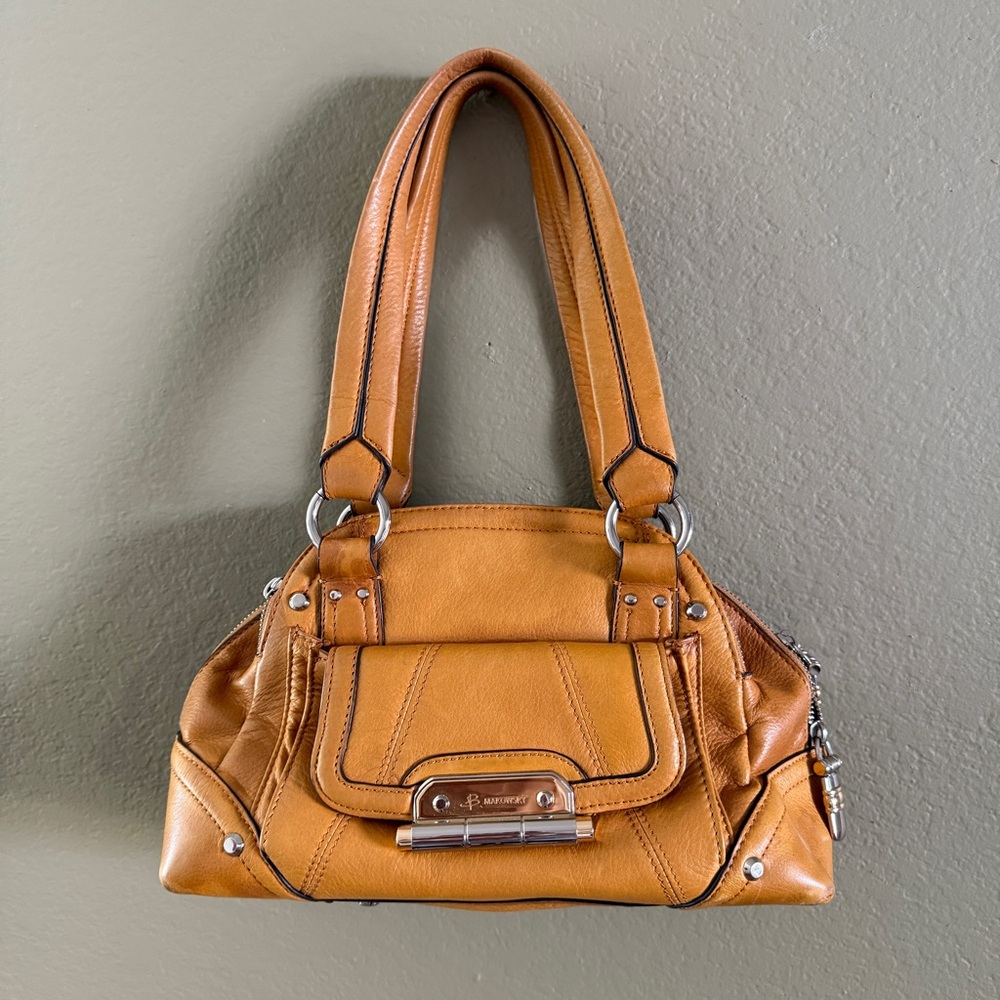 B. Makowsky Brown Silver Shoulder Bag with Structured Silhouette